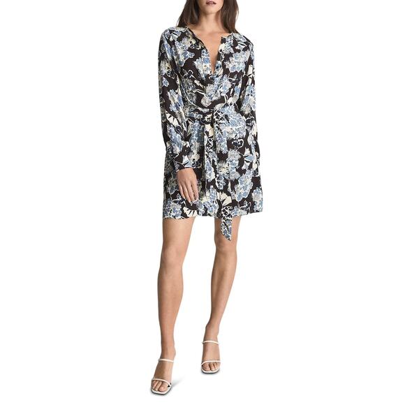 REISS Abbie Short Dress in Blue Floral Print Size 6 - Picture 1 of 11
